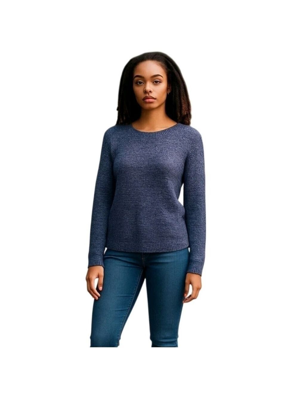 Ann Taylor Gray Blue Round Neck Long Sleeve Zipper Sides Knit Sweater Size Small